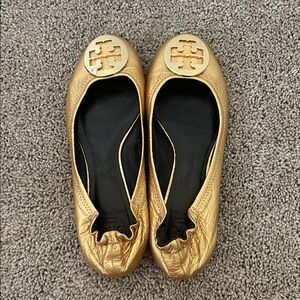 Tory Burch Gold Leather Ballet Flats Size 8